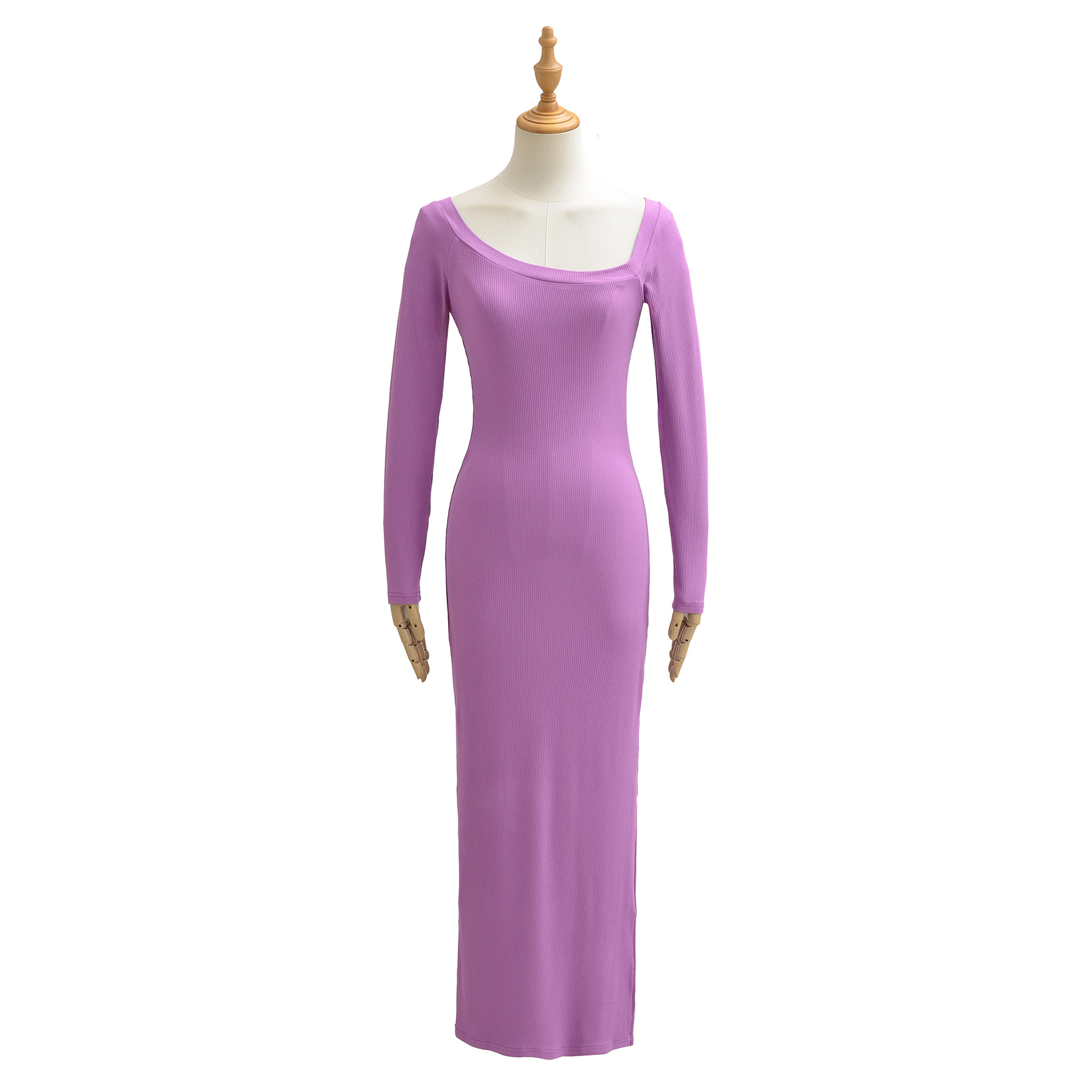 Bodycon Long Sleeve Ribbed Dress - Ribbed Dress For Women Square Neckline