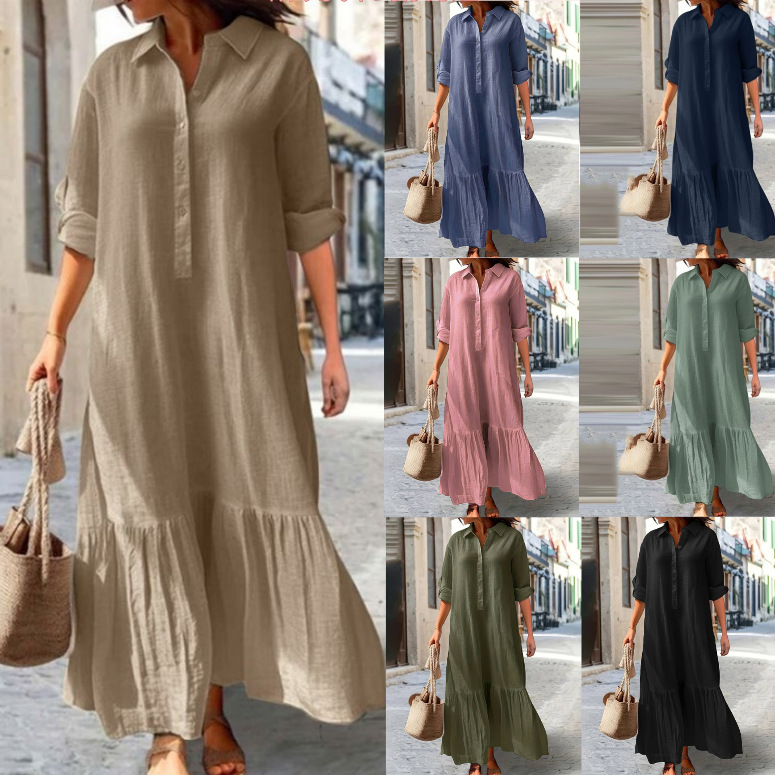 Casual Loose Linen Shirt Dress - 2025 Women's Linen Shirt Dress -