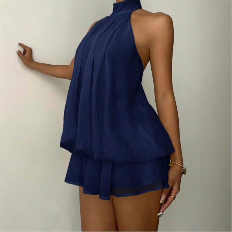 Y2K Backless Halter Mini Dress - Halter Neck Mini Dress Summer Backless