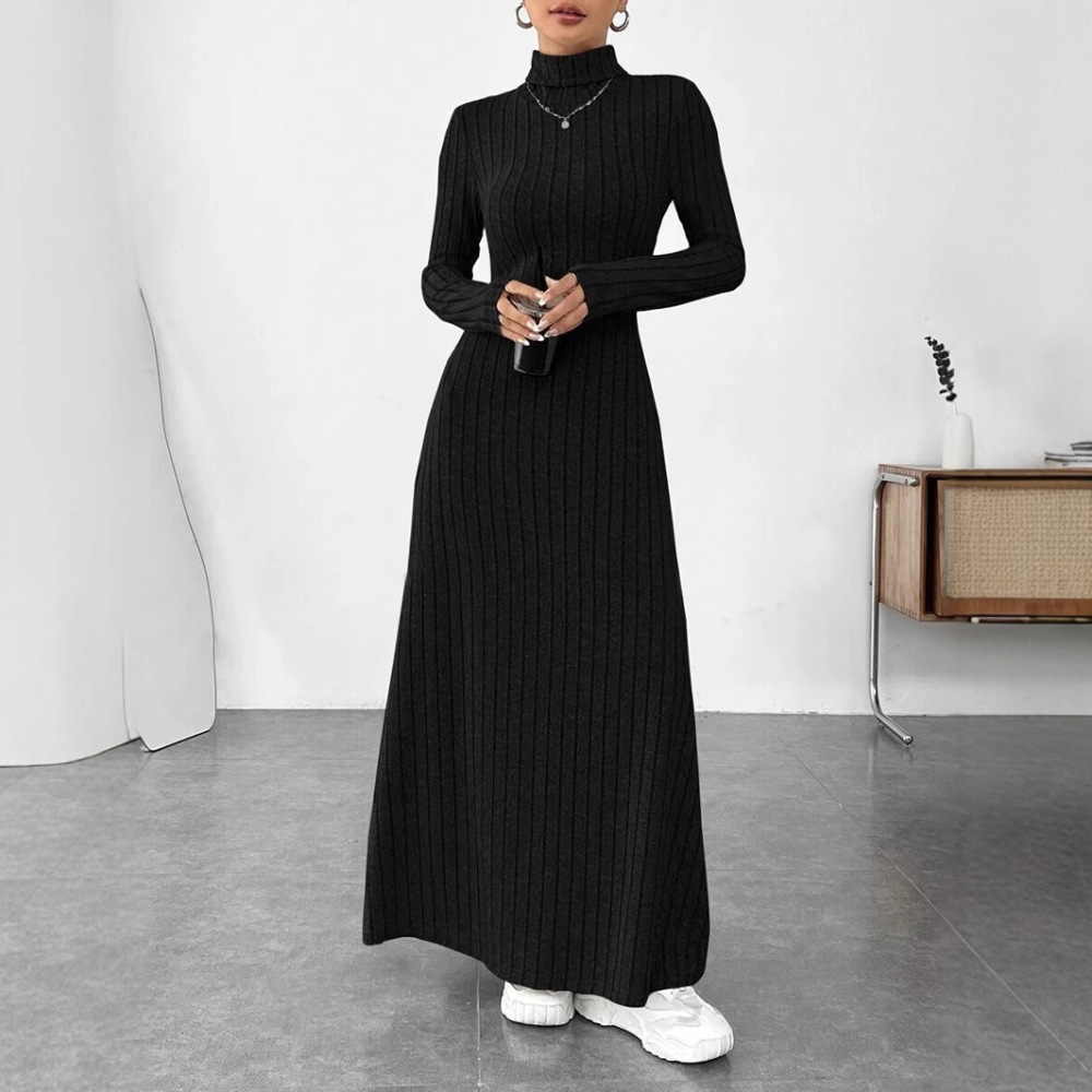 Elegant Autumn High Collar Lon - Bodycon Long Sleeve Ribbed Dress 评论和价格