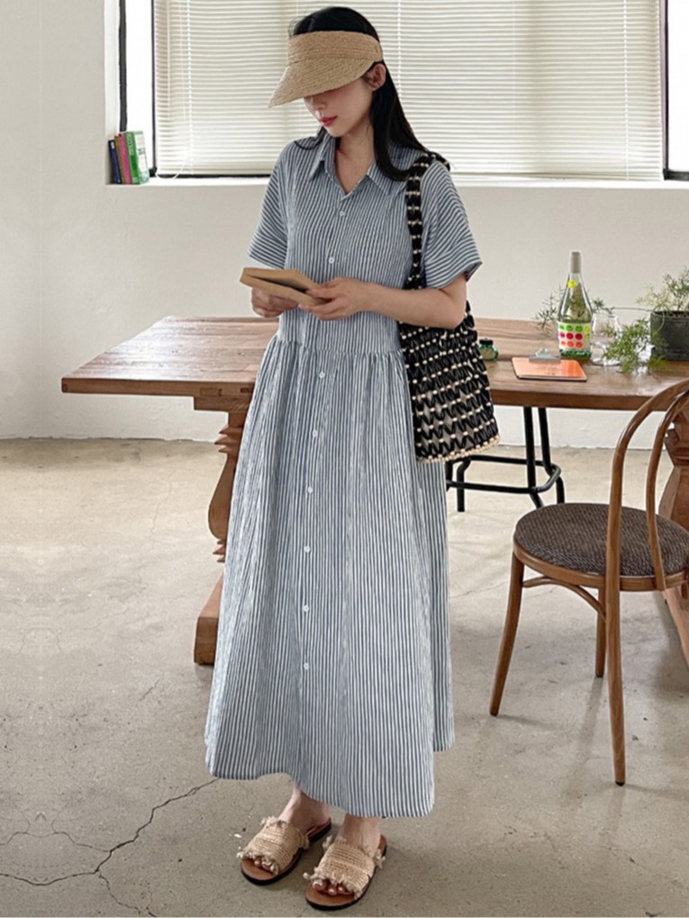Retro Korean Style Loose Fit S - Casual Loose Linen Shirt Dress 评论和价格