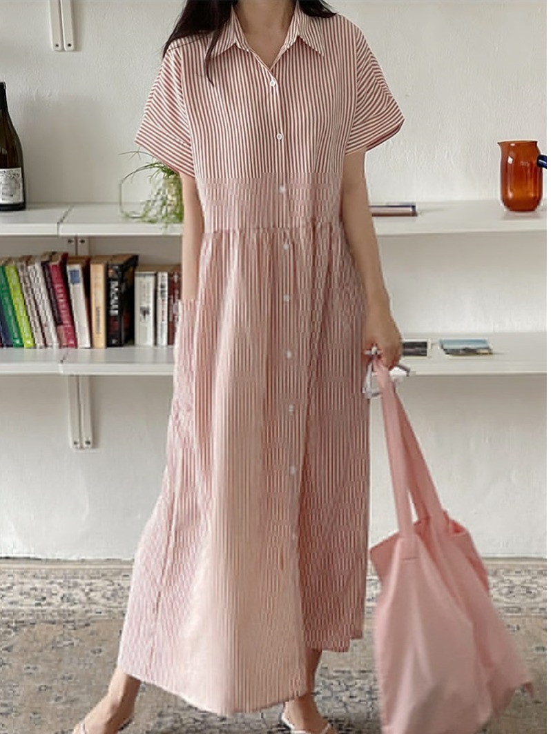 Retro Korean Style Loose Fit S - Casual Loose Linen Shirt Dress 评论和价格