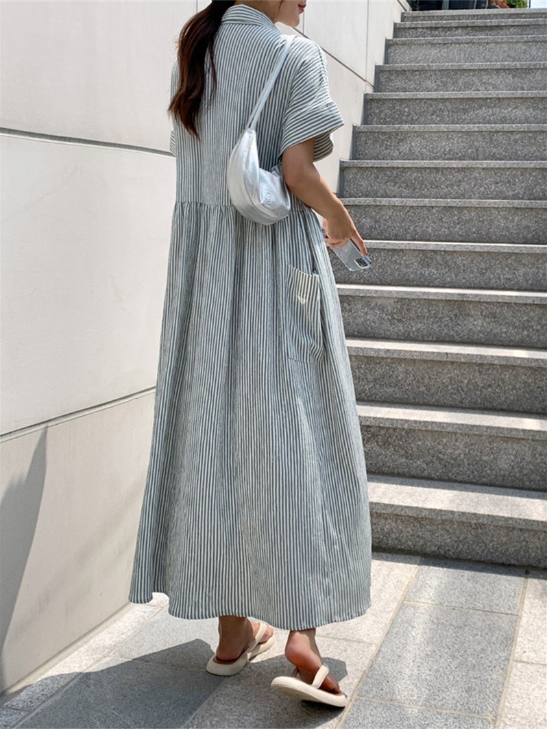 Retro Korean Style Loose Fit S - Casual Loose Linen Shirt Dress 评论和价格