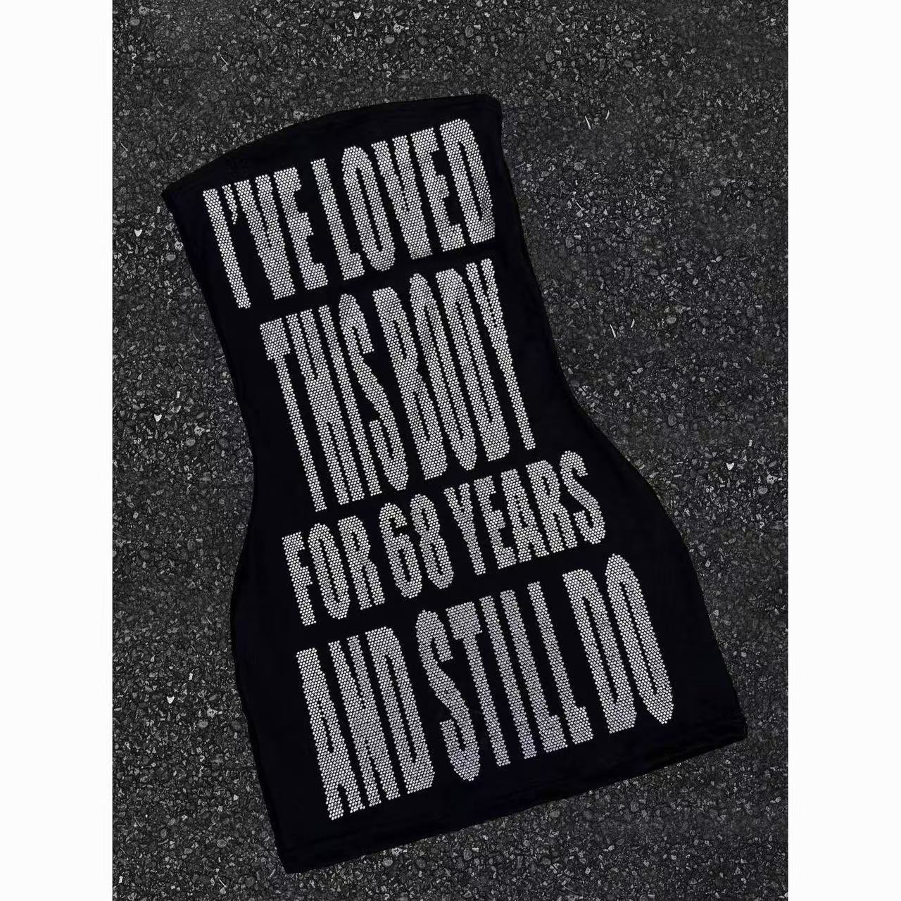Sparkly Rhinestone Slogan Tube - Sparkly Rhinestone Club Party Dress 评论和价格