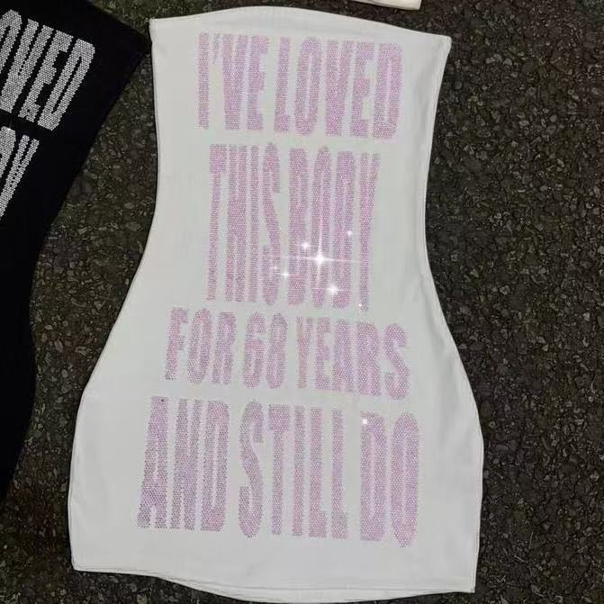Sparkly Rhinestone Slogan Tube - Sparkly Rhinestone Club Party Dress 评论和价格