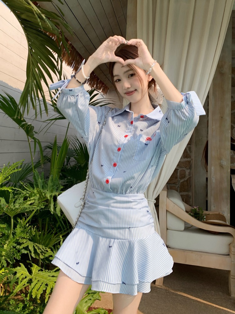 Korean Style Casual Striped Sh - Korean Style A Line Shirt Dress 评论和价格