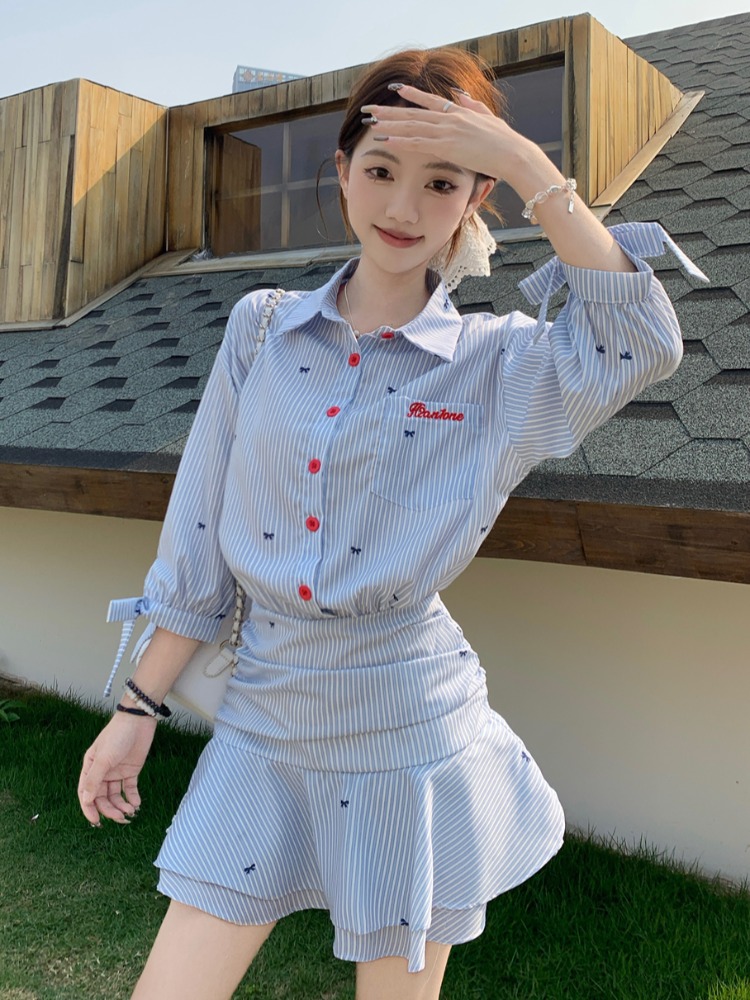 Korean Style Casual Striped Sh - Korean Style A Line Shirt Dress 评论和价格