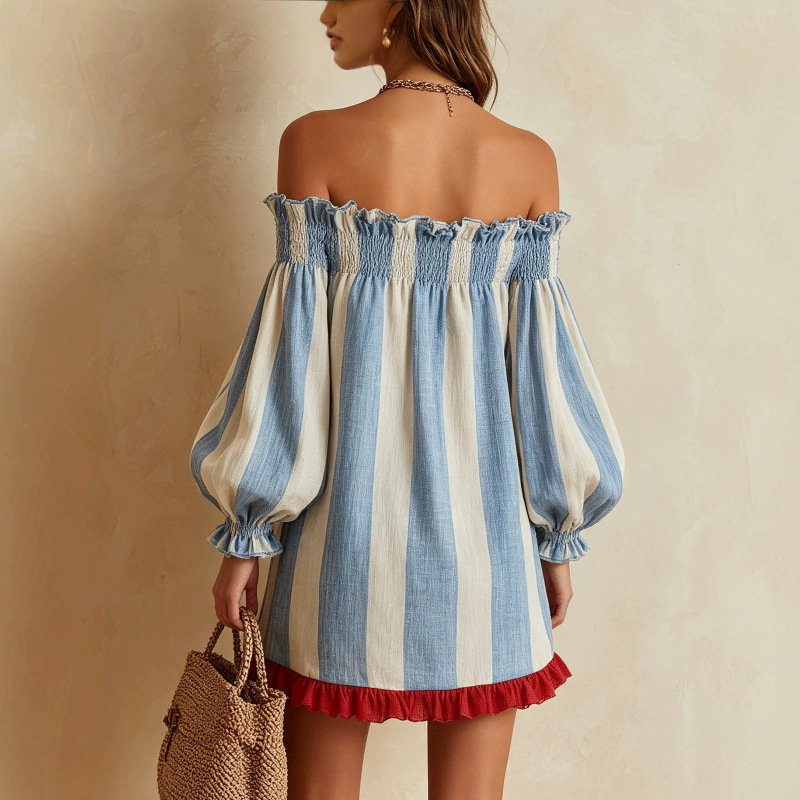 2026 Women Off‑the‑Shoulder Dr - Off Shoulder Puff Sleeve Sundress 评论和价格