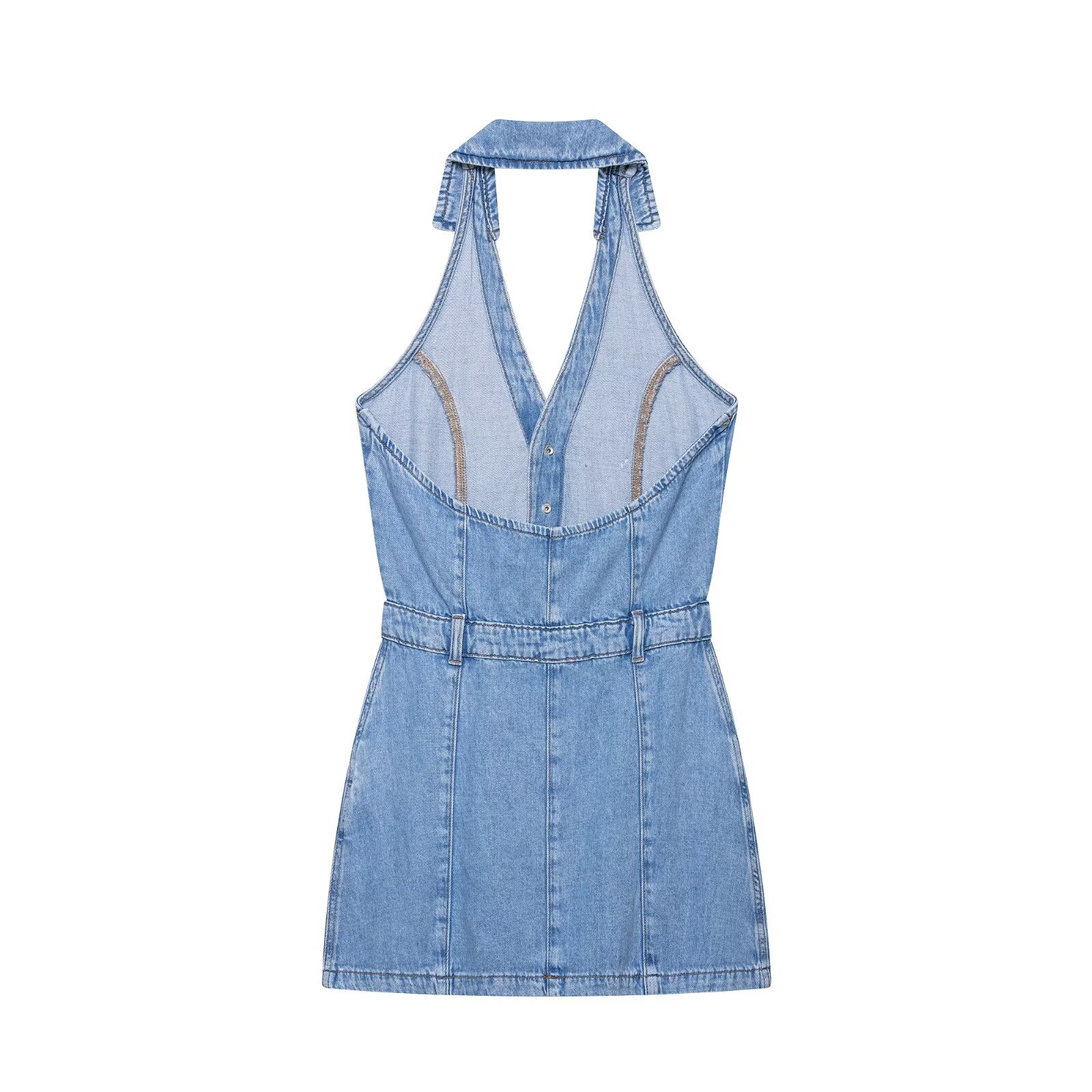 Y2K Halter Denim Mini Dress Wo - Y2K Backless Halter Mini Dress 评论和价格