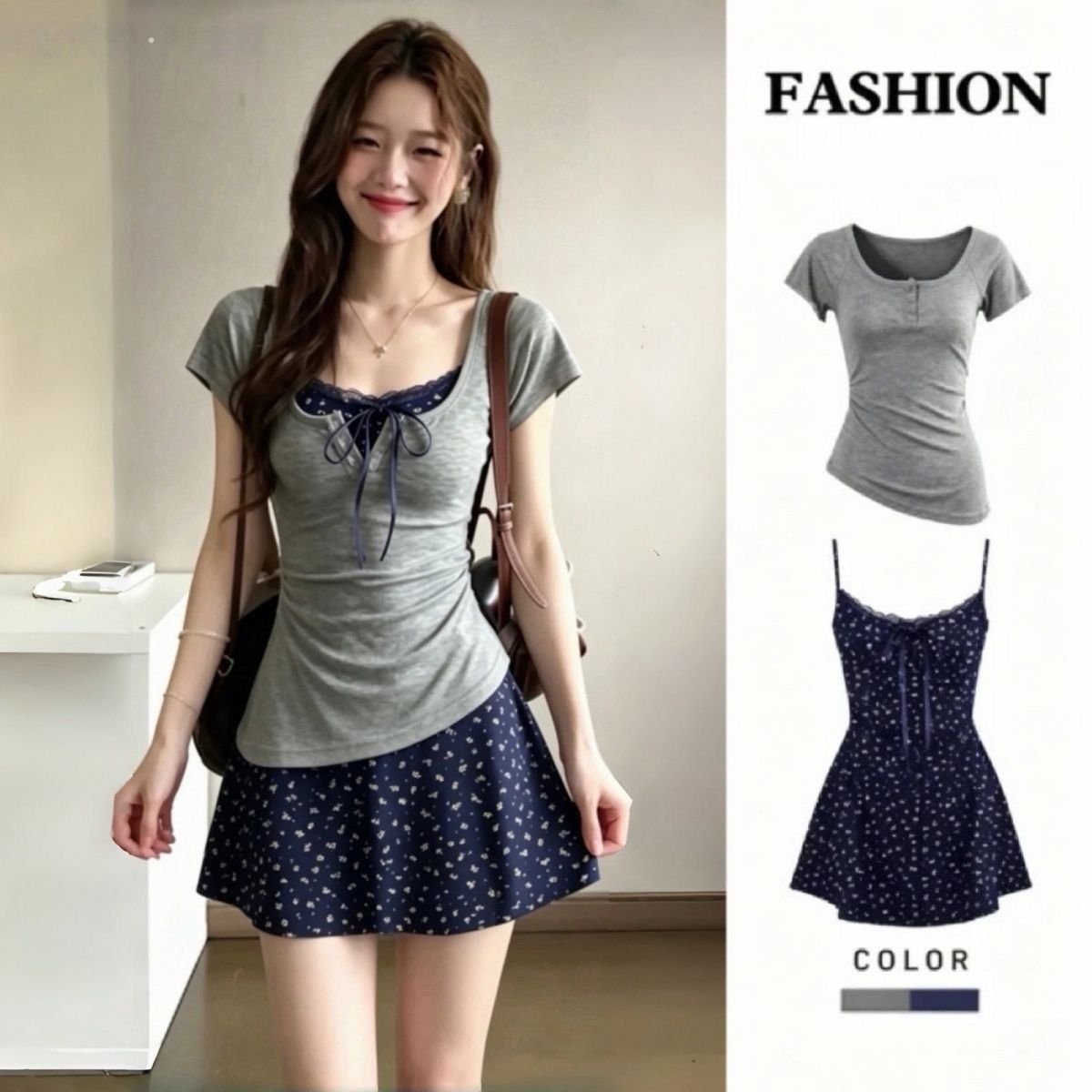 Women's French Graceful Slim L - Korean Style A Line Shirt Dress 评论和价格