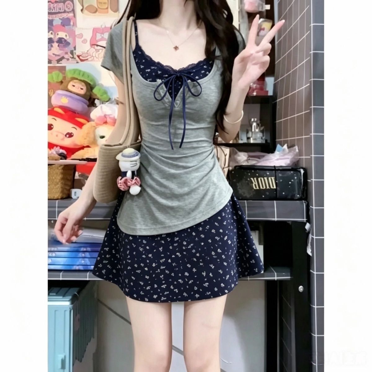 Women's French Graceful Slim L - Korean Style A Line Shirt Dress 评论和价格