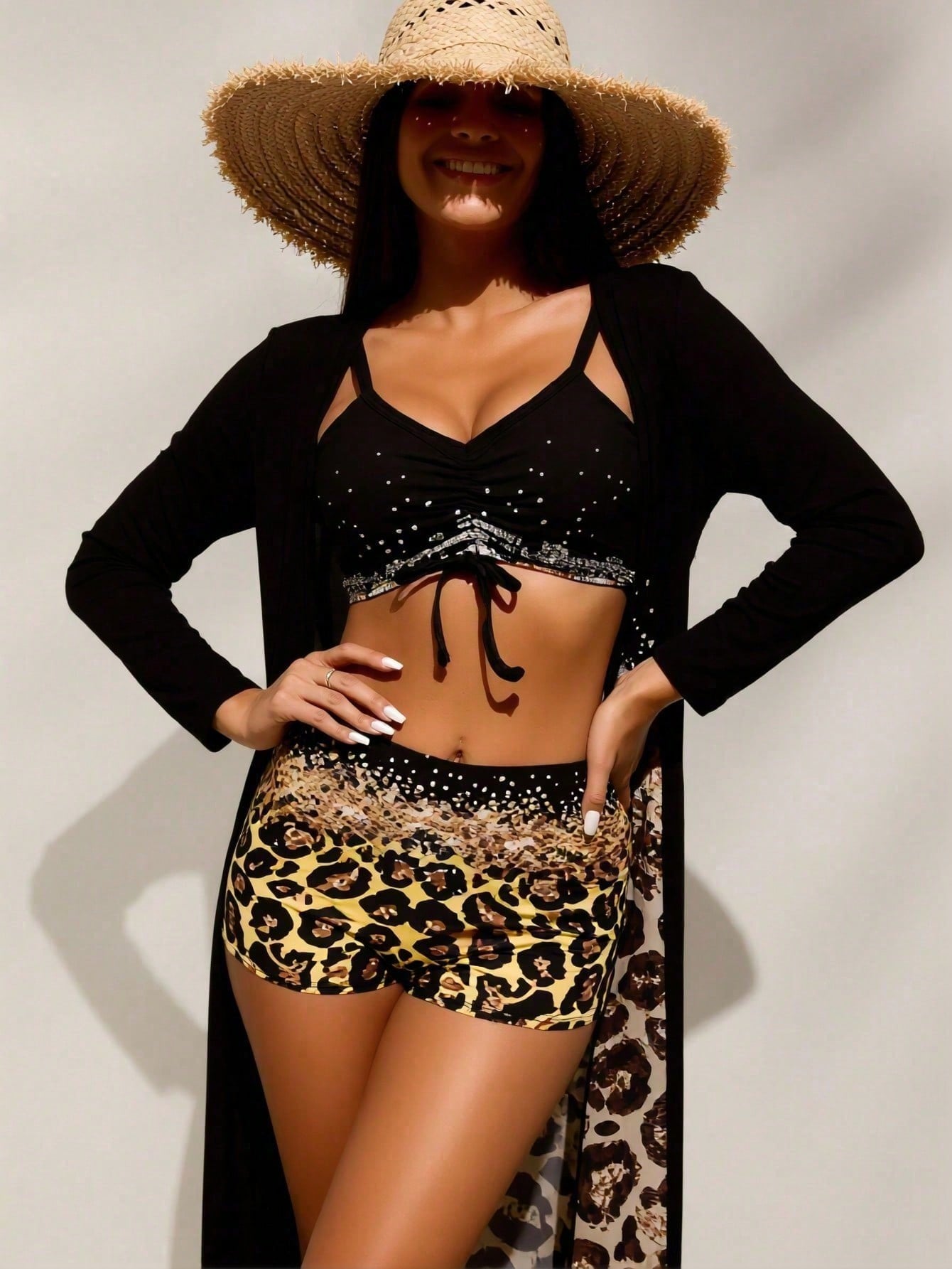 Women's Black Rhinestone Bikin - Tops 评论和价格