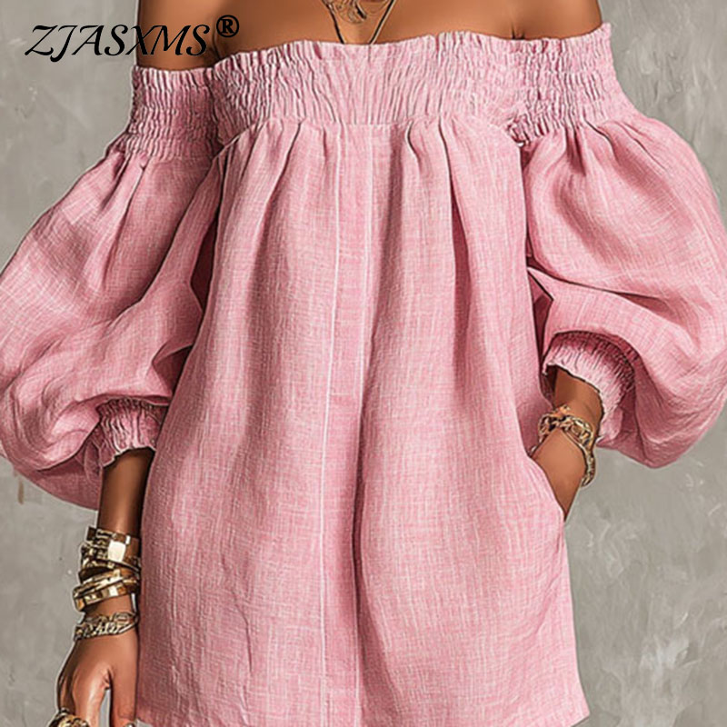 Women's Solid Off Shoulder New - Off Shoulder Puff Sleeve Sundress 评论和价格