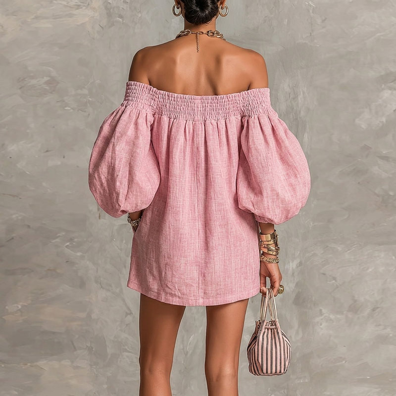 Women's Solid Off Shoulder New - Off Shoulder Puff Sleeve Sundress 评论和价格