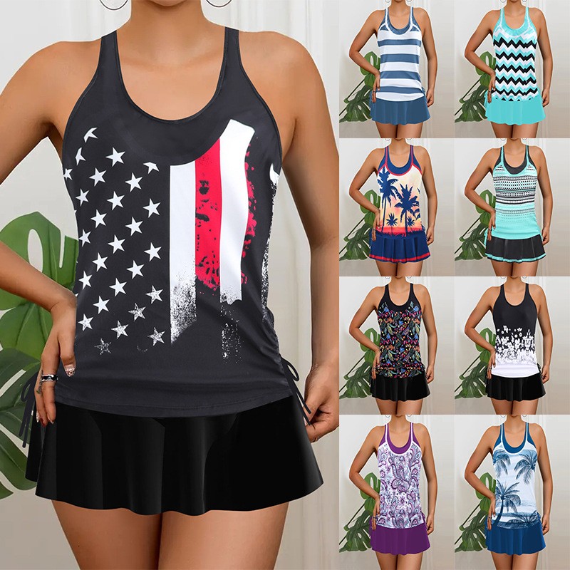 Tankini Woman Bikini Sleeveles - Skirts 评论和价格
