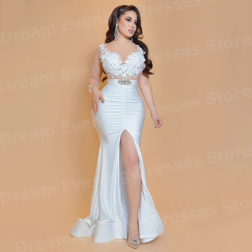 Elegant White Mermaid Women's  - Elegant Satin Evening Gown Split 评论和价格