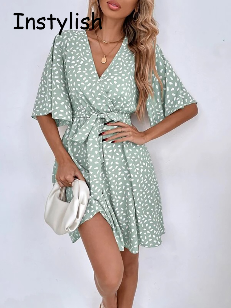 Casual Dot Print Mini Dress wi - French Vintage Floral Midi Dress 评论和价格