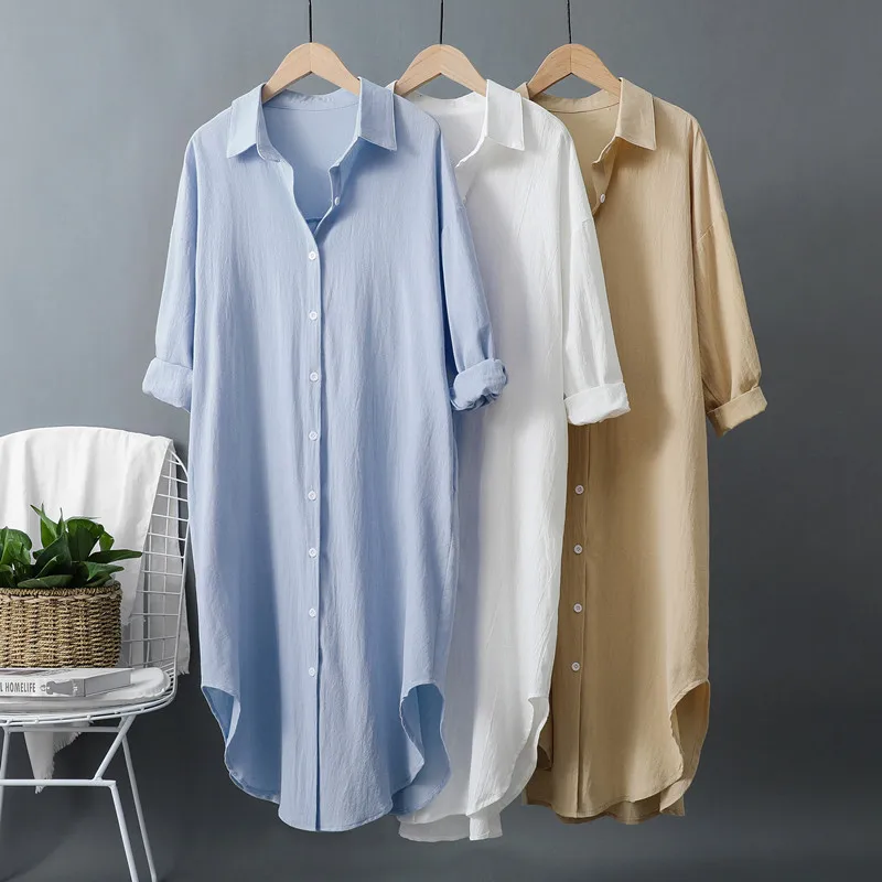 New Cotton and Linen Women's L - Casual Loose Linen Shirt Dress 评论和价格