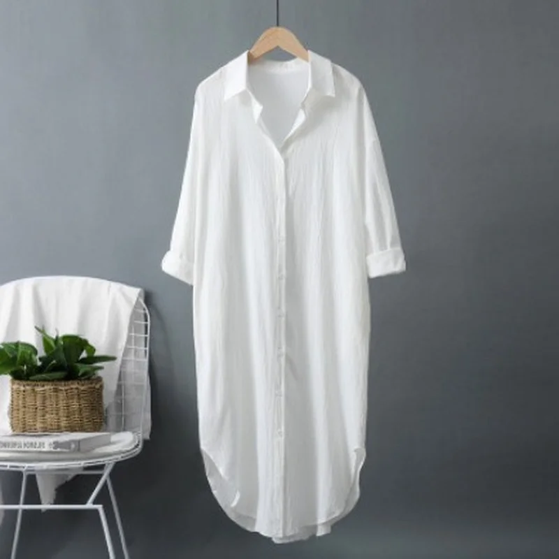 New Cotton and Linen Women's L - Casual Loose Linen Shirt Dress 评论和价格