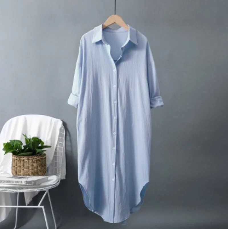 New Cotton and Linen Women's L - Casual Loose Linen Shirt Dress 评论和价格