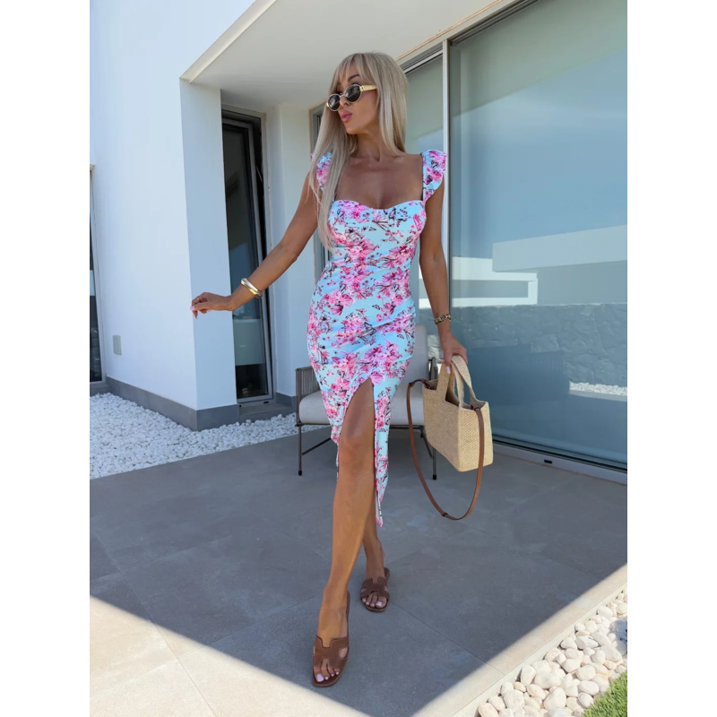 Women's Floral Ruffled Midi Dr - French Vintage Floral Midi Dress 评论和价格