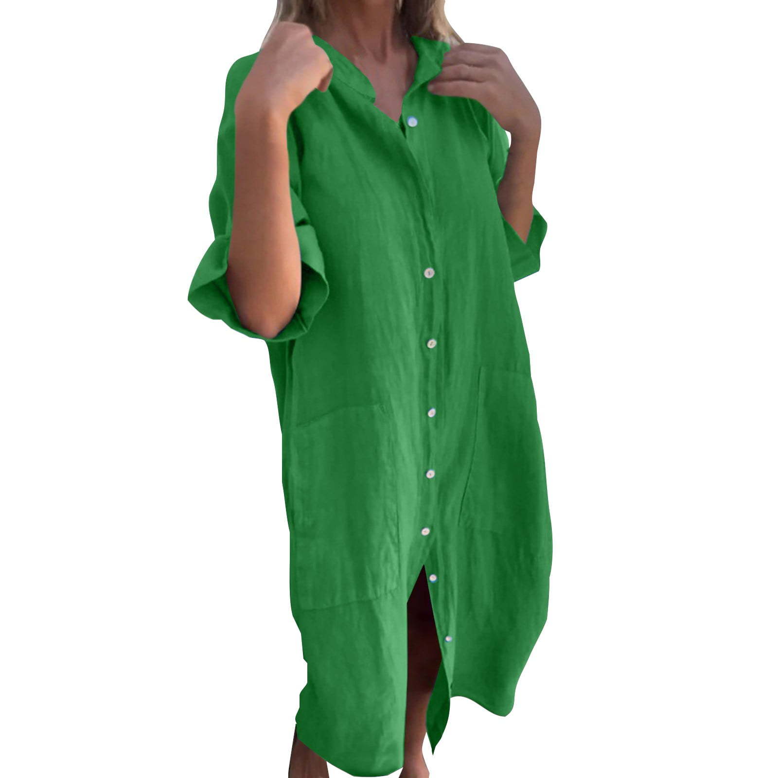 2025 New European and American - Casual Loose Linen Shirt Dress 评论和价格