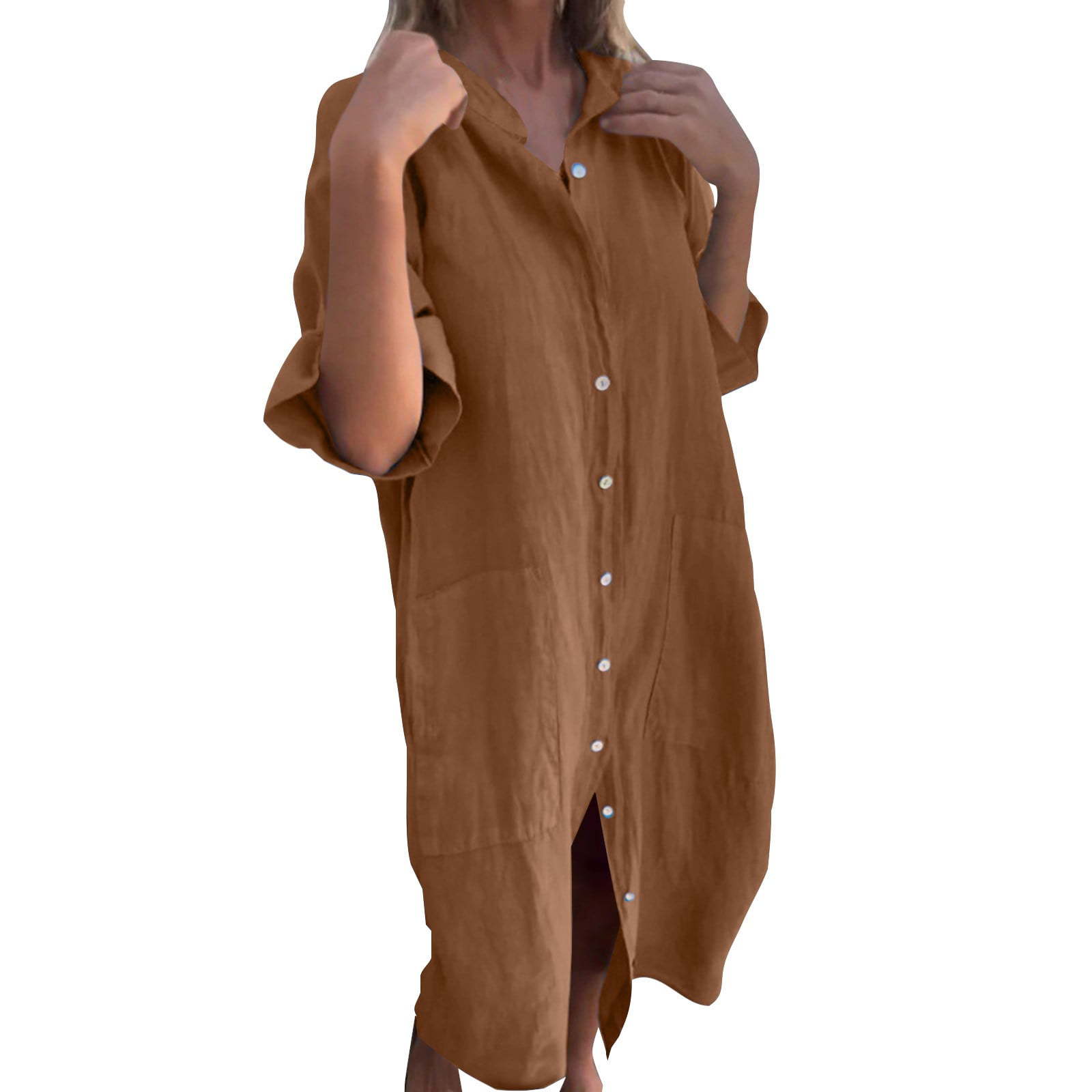 2025 New European and American - Casual Loose Linen Shirt Dress 评论和价格