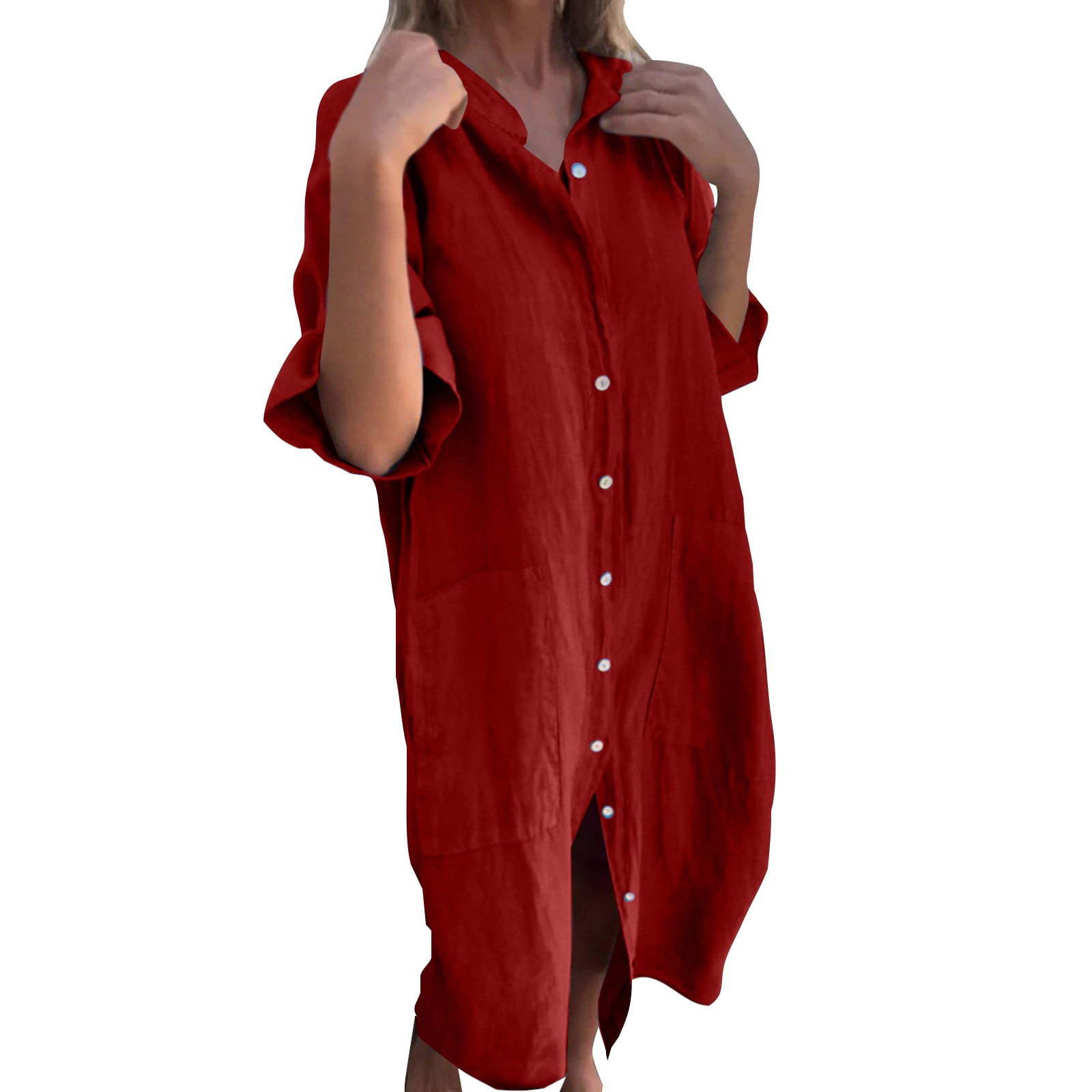 2025 New European and American - Casual Loose Linen Shirt Dress 评论和价格