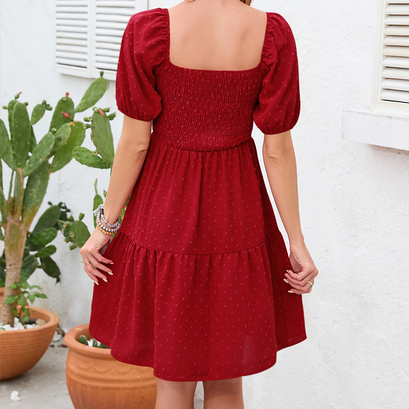Elegant Women's Summer Short S - Off Shoulder Puff Sleeve Sundress 评论和价格
