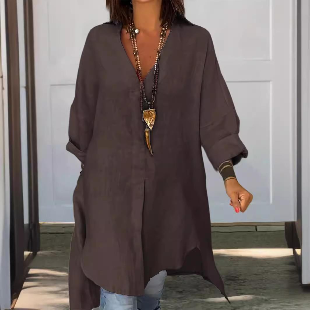 New 2024 Women's Casual Cotton - Casual Loose Linen Shirt Dress 评论和价格