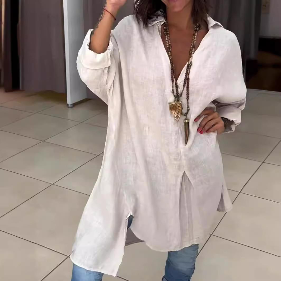 New 2024 Women's Casual Cotton - Casual Loose Linen Shirt Dress 评论和价格