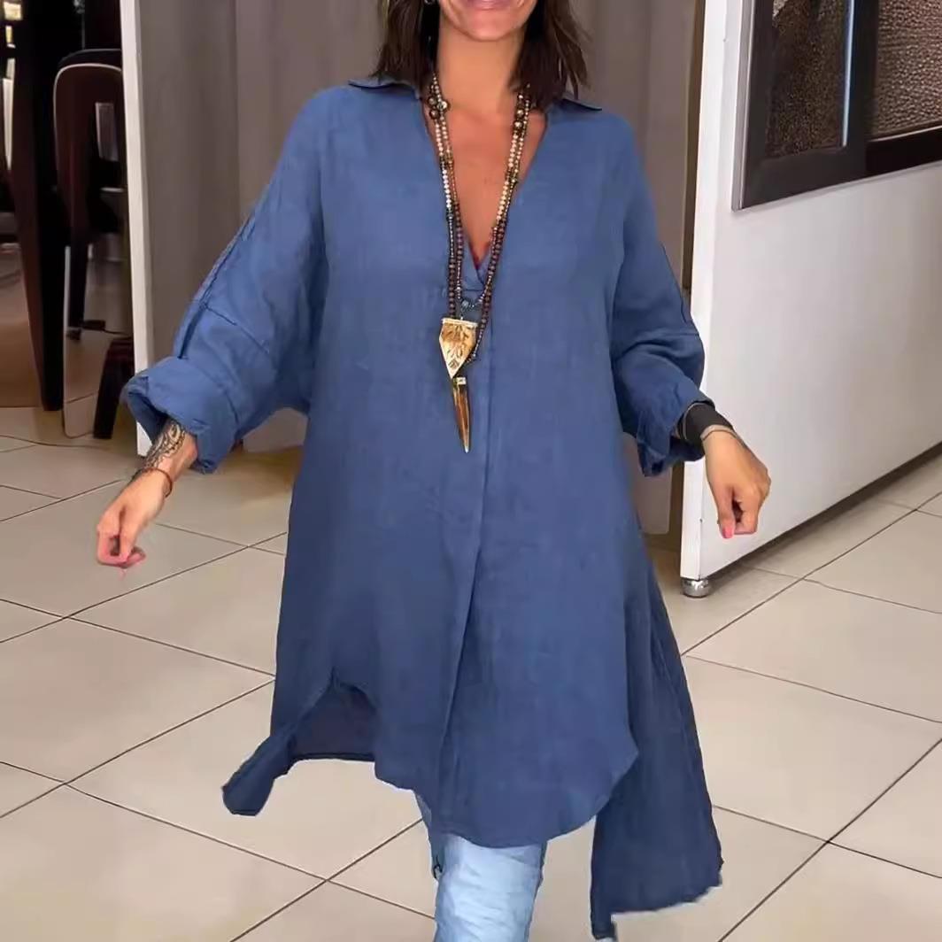 New 2024 Women's Casual Cotton - Casual Loose Linen Shirt Dress 评论和价格