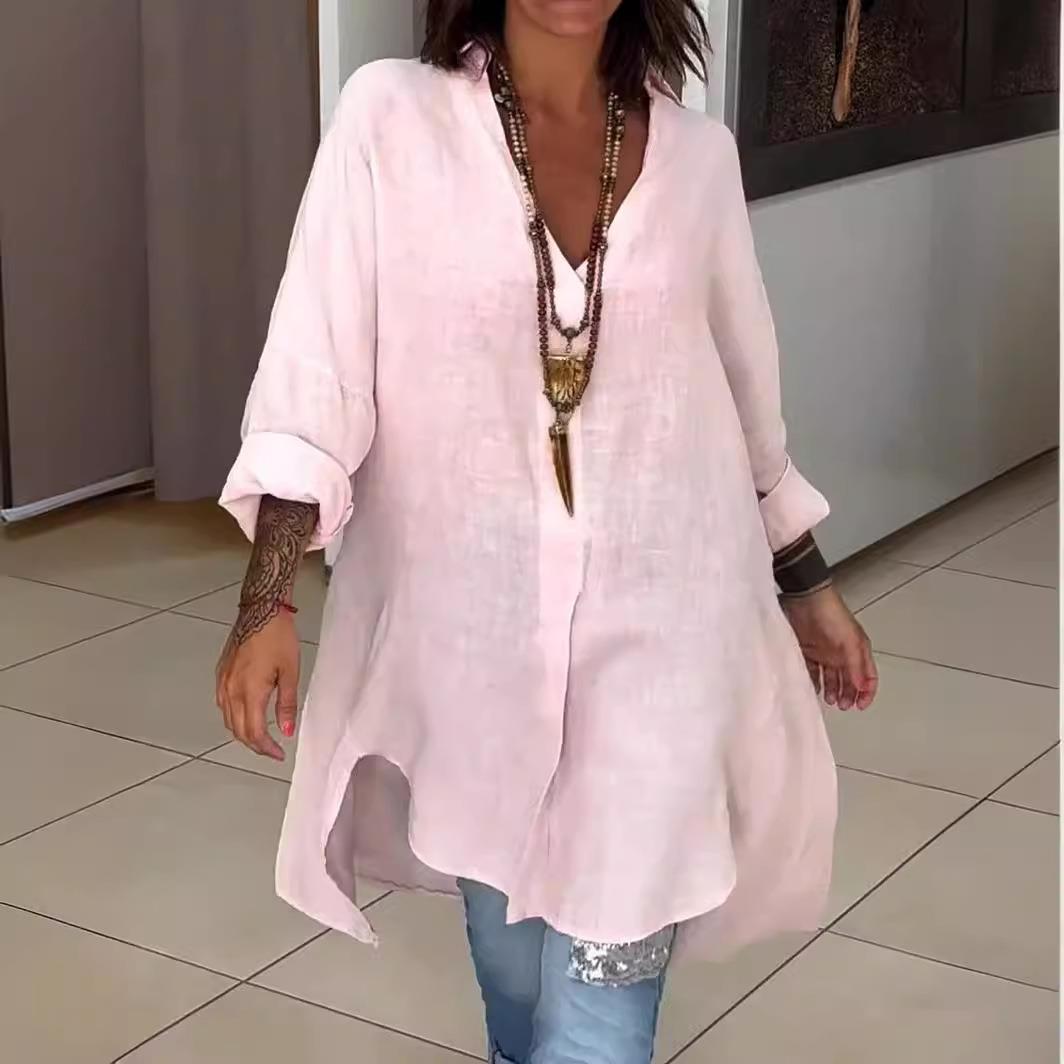 New 2024 Women's Casual Cotton - Casual Loose Linen Shirt Dress 评论和价格