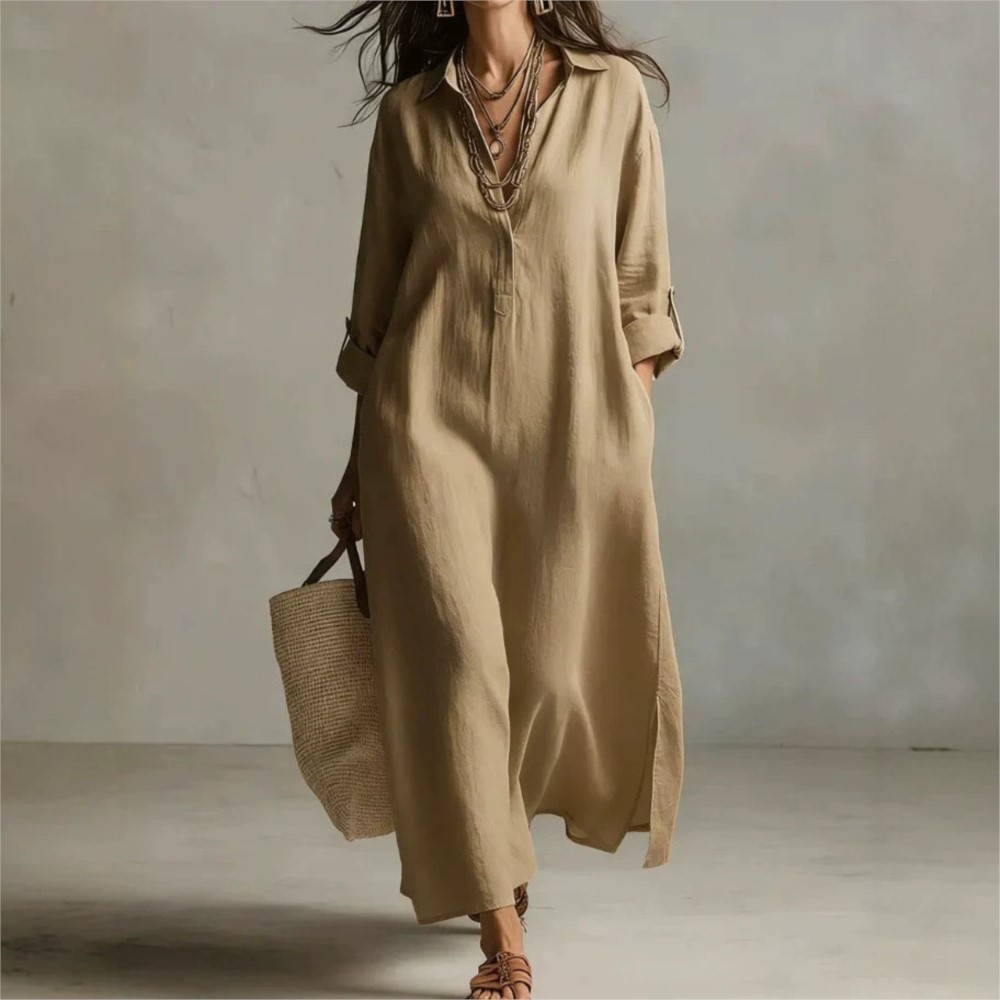Women Vintage Linen Shirt Dres - Casual Loose Linen Shirt Dress 评论和价格