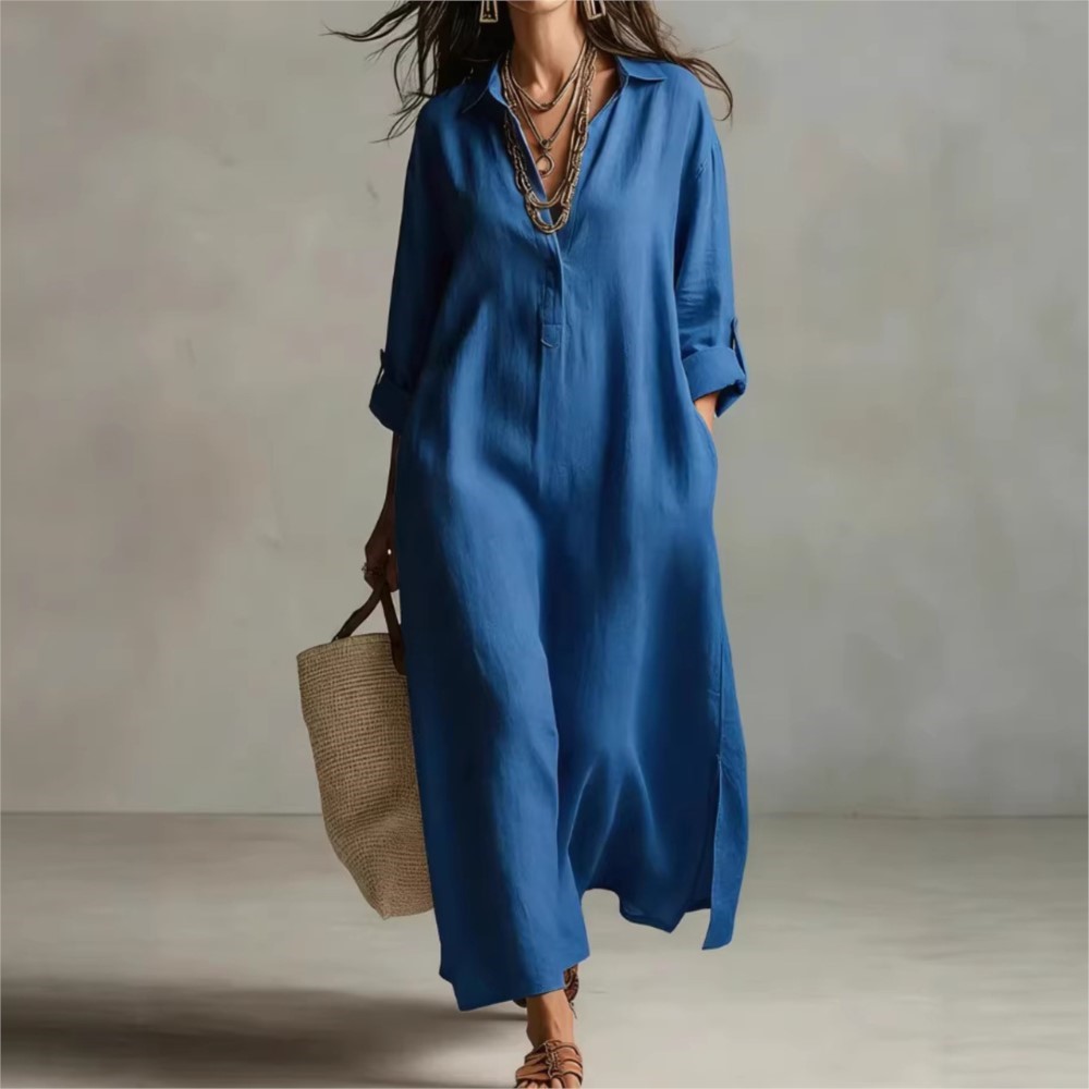 Women Vintage Linen Shirt Dres - Casual Loose Linen Shirt Dress 评论和价格