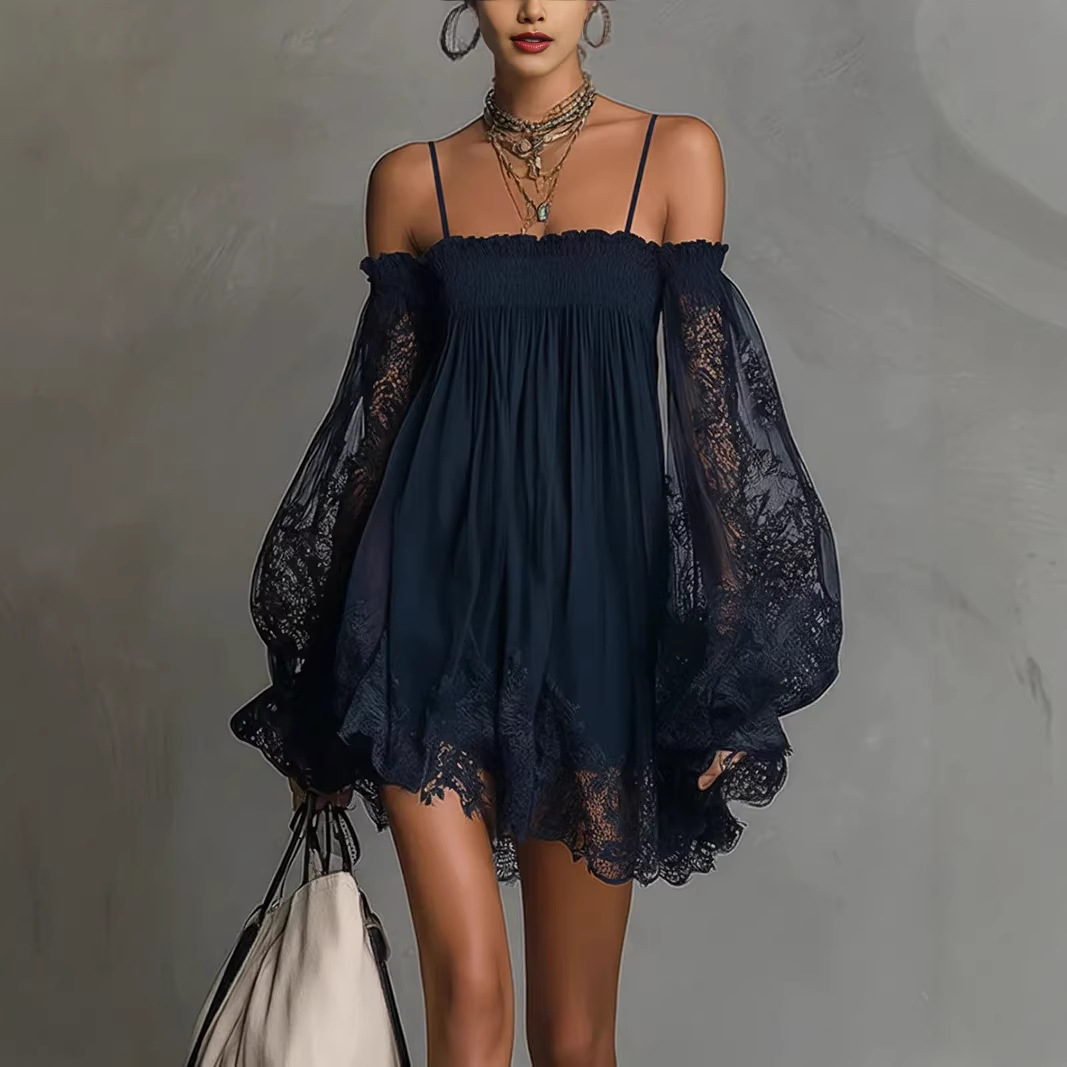 Off Shoulder Lace Mini Dress S - Off Shoulder Puff Sleeve Sundress 评论和价格