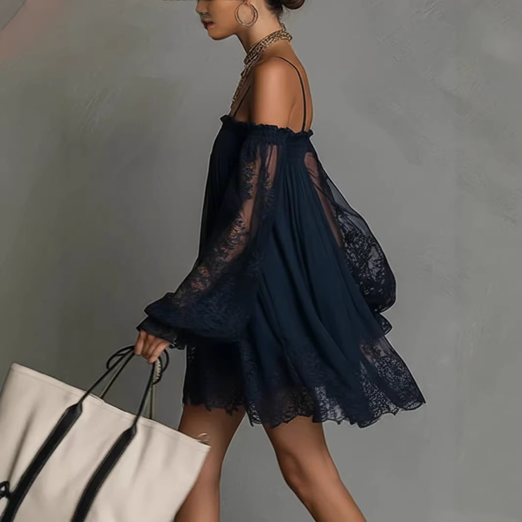 Off Shoulder Lace Mini Dress S - Off Shoulder Puff Sleeve Sundress 评论和价格