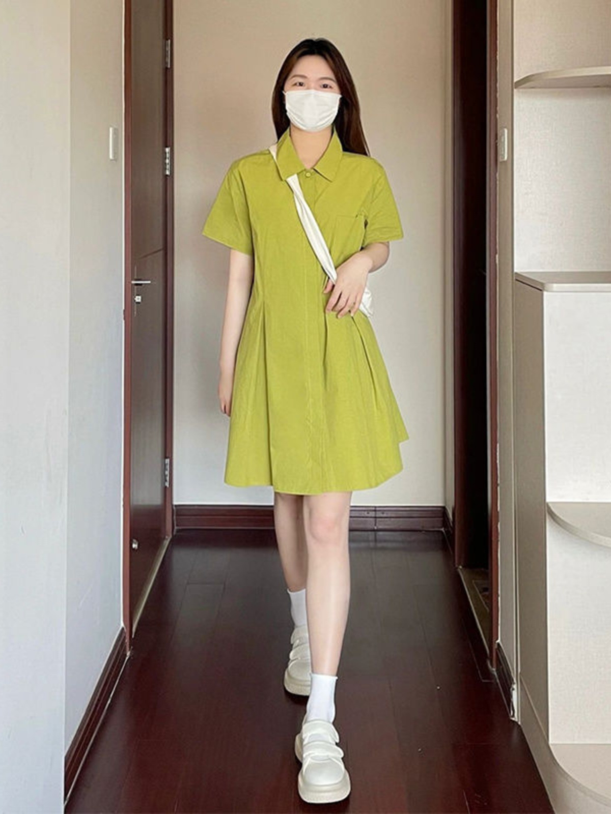 plus Size  Collar Dress Women  - Korean Style A Line Shirt Dress 评论和价格