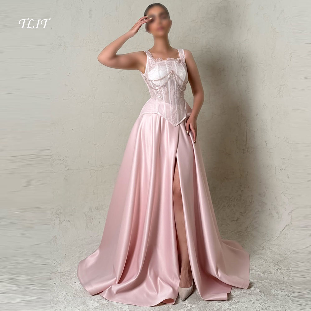 TLIT Elegant Baby Pink Silk Sa - Elegant Satin Evening Gown Split 评论和价格