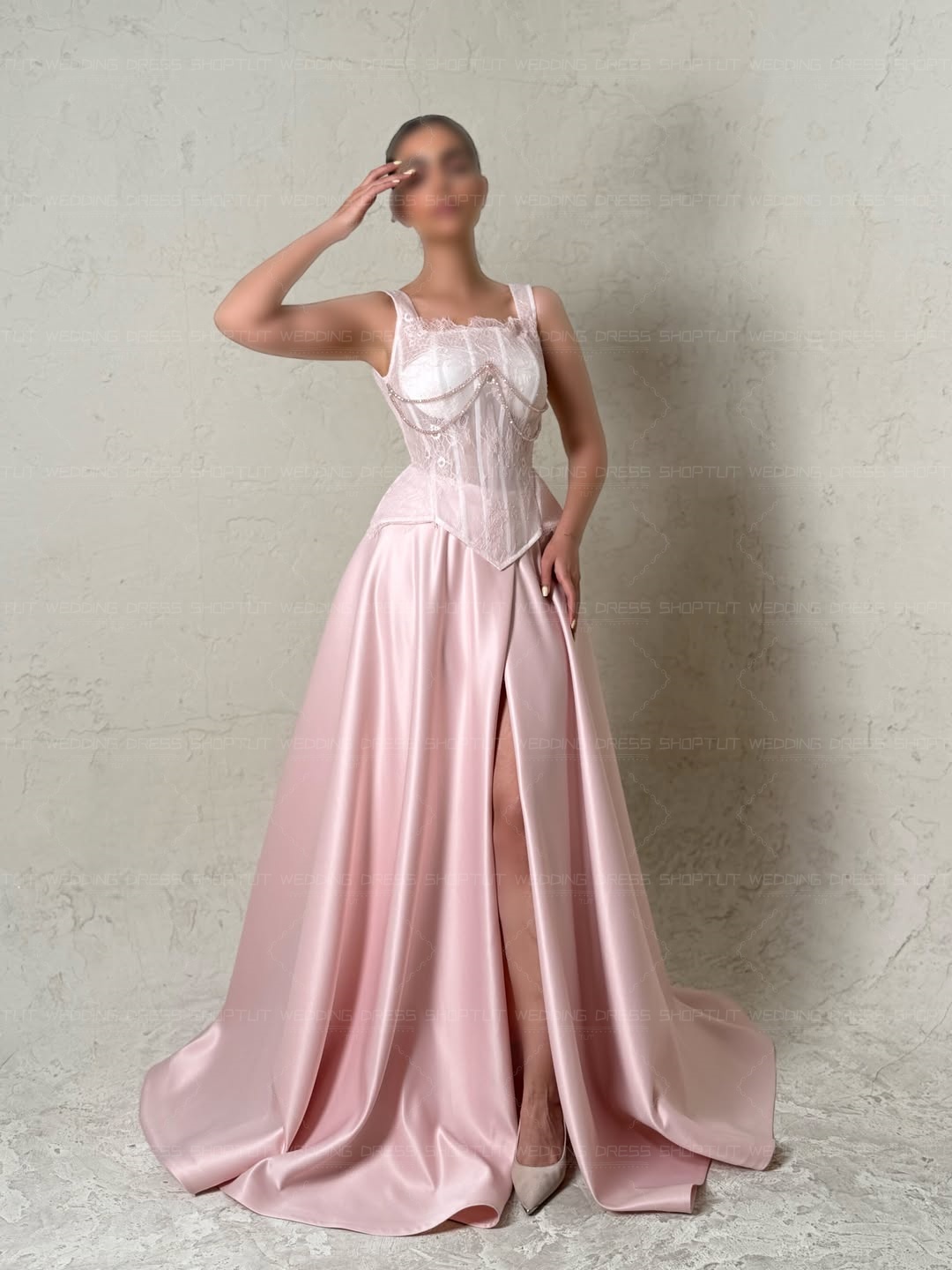 TLIT Elegant Baby Pink Silk Sa - Elegant Satin Evening Gown Split 评论和价格