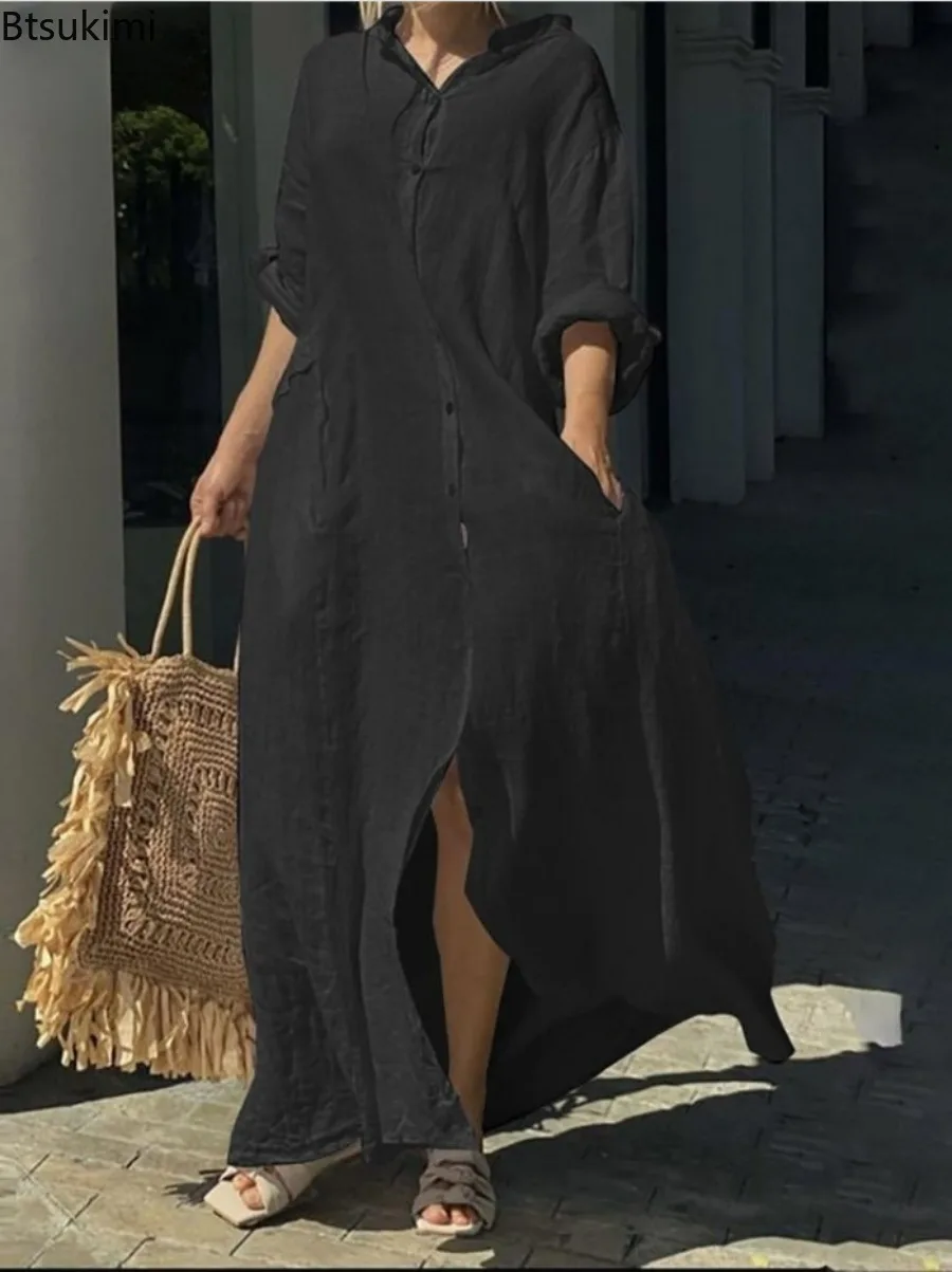 2026 Women's Casual Cotton Lin - Casual Loose Linen Shirt Dress 评论和价格