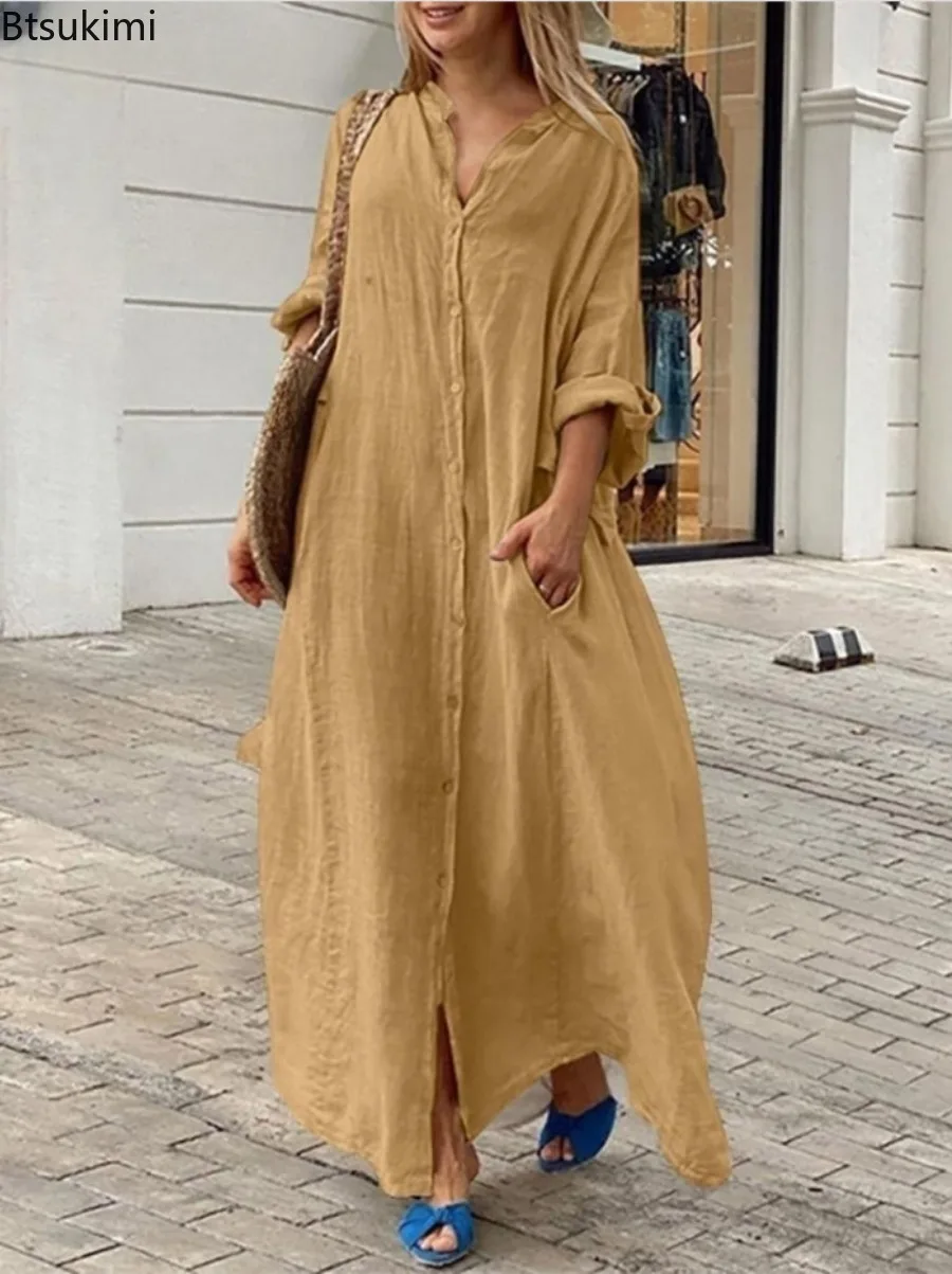 2026 Women's Casual Cotton Lin - Casual Loose Linen Shirt Dress 评论和价格