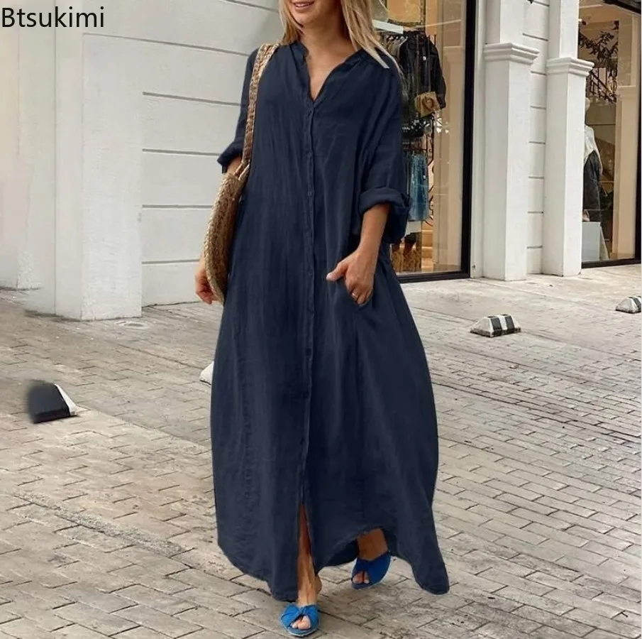 2026 Women's Casual Cotton Lin - Casual Loose Linen Shirt Dress 评论和价格