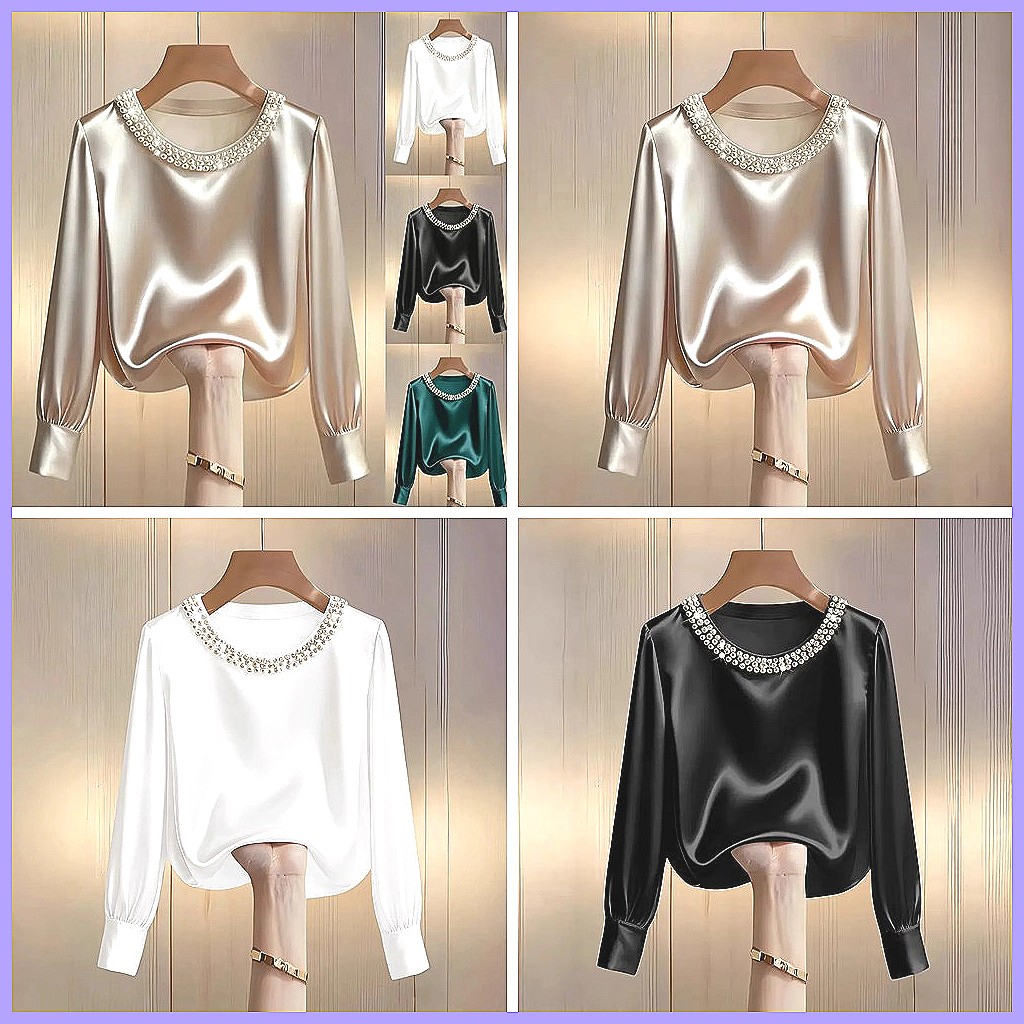 Elegant Beaded Satin Blouse fo - Blouses 评论和价格