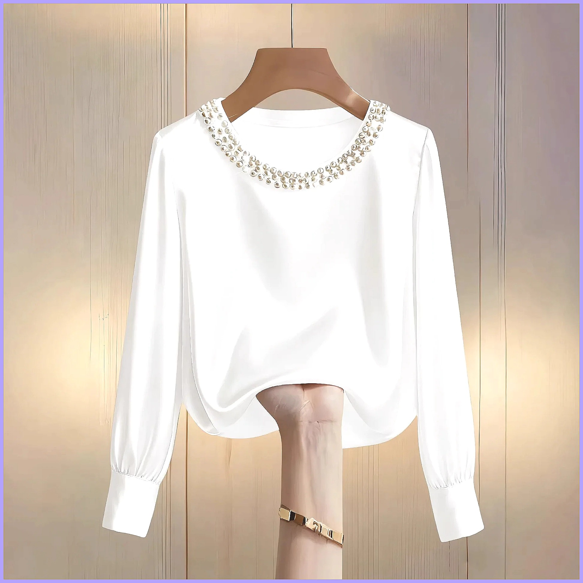 Elegant Beaded Satin Blouse fo - Blouses 评论和价格