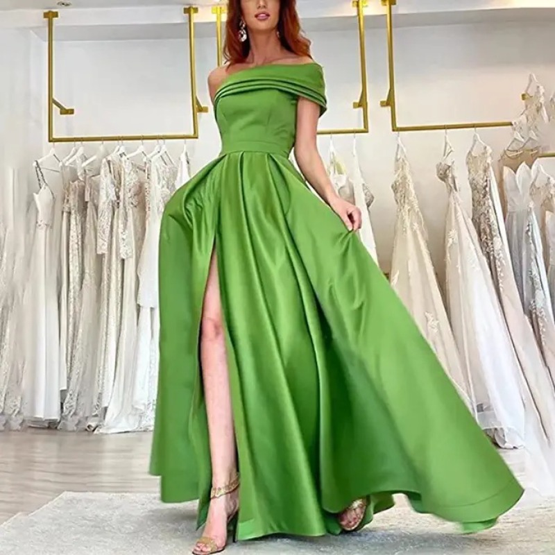Elegant Off Shoulder Satin Eve - Elegant Satin Evening Gown Split 评论和价格