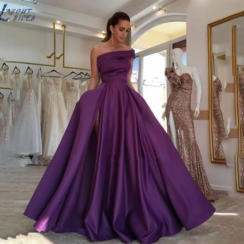 Elegant Off Shoulder Satin Eve - Elegant Satin Evening Gown Split 评论和价格