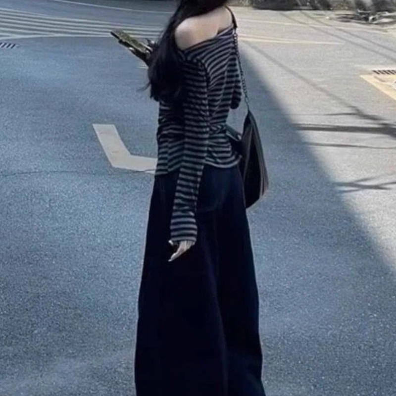 Women Vintage Striped Off Shou - Blouses 评论和价格