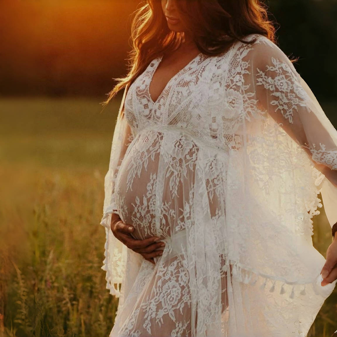 Boho Lace Matenrity Photo Shoo - Boho Summer Beach Maxi Dress 评论和价格