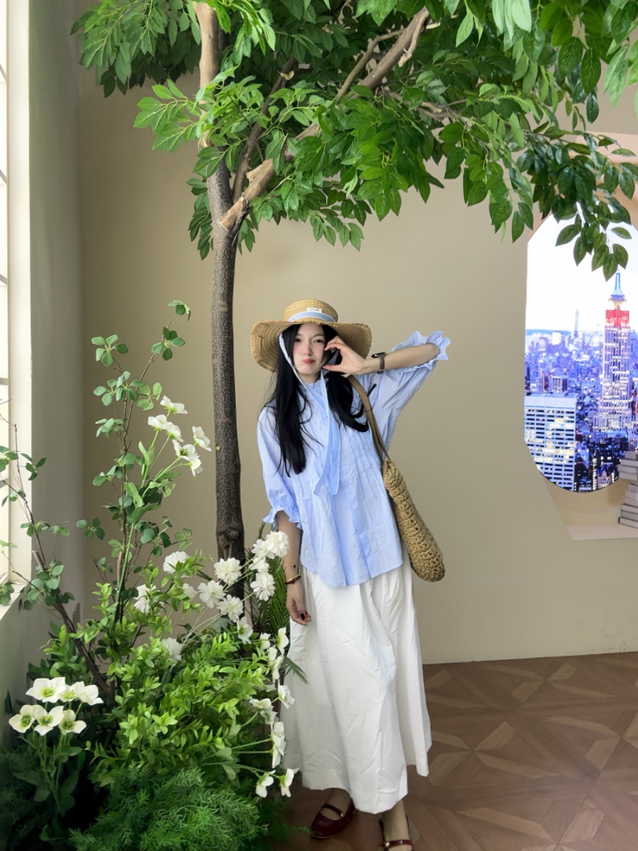 plus Size Women's Blue Bubble  - Korean Style A Line Shirt Dress 评论和价格